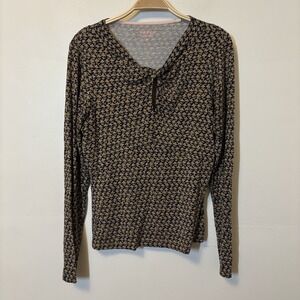 Boden Elodie Jersey Wrap Shirt Long Sleeve Key-Hole 16 Blue Tan Office - Desc